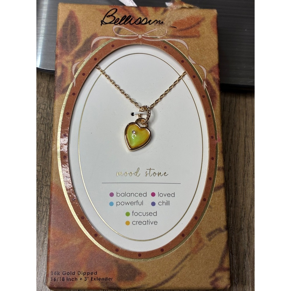 Bellissima 14k Gold Dipped Heart Mood Stone Necklace 16-18in + 3in Extender